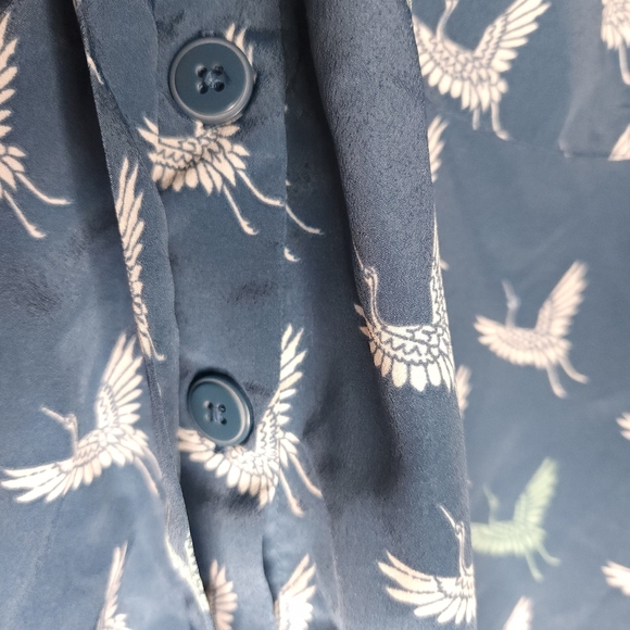 2/$30 Laura Scott1X Novelty Crane Bird All Over Print Roll Tab 3/4 Sleeve - Picture 7 of 15